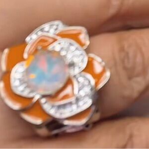 Fantasy Orange and Silver Floral Ring